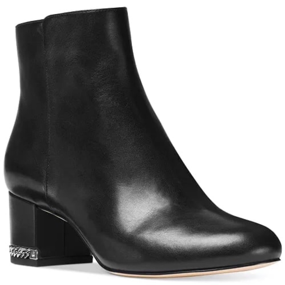 New Size 10 Michael Kors Sabrina Black Leather Ankle Booties Silver Trim (ABBA)